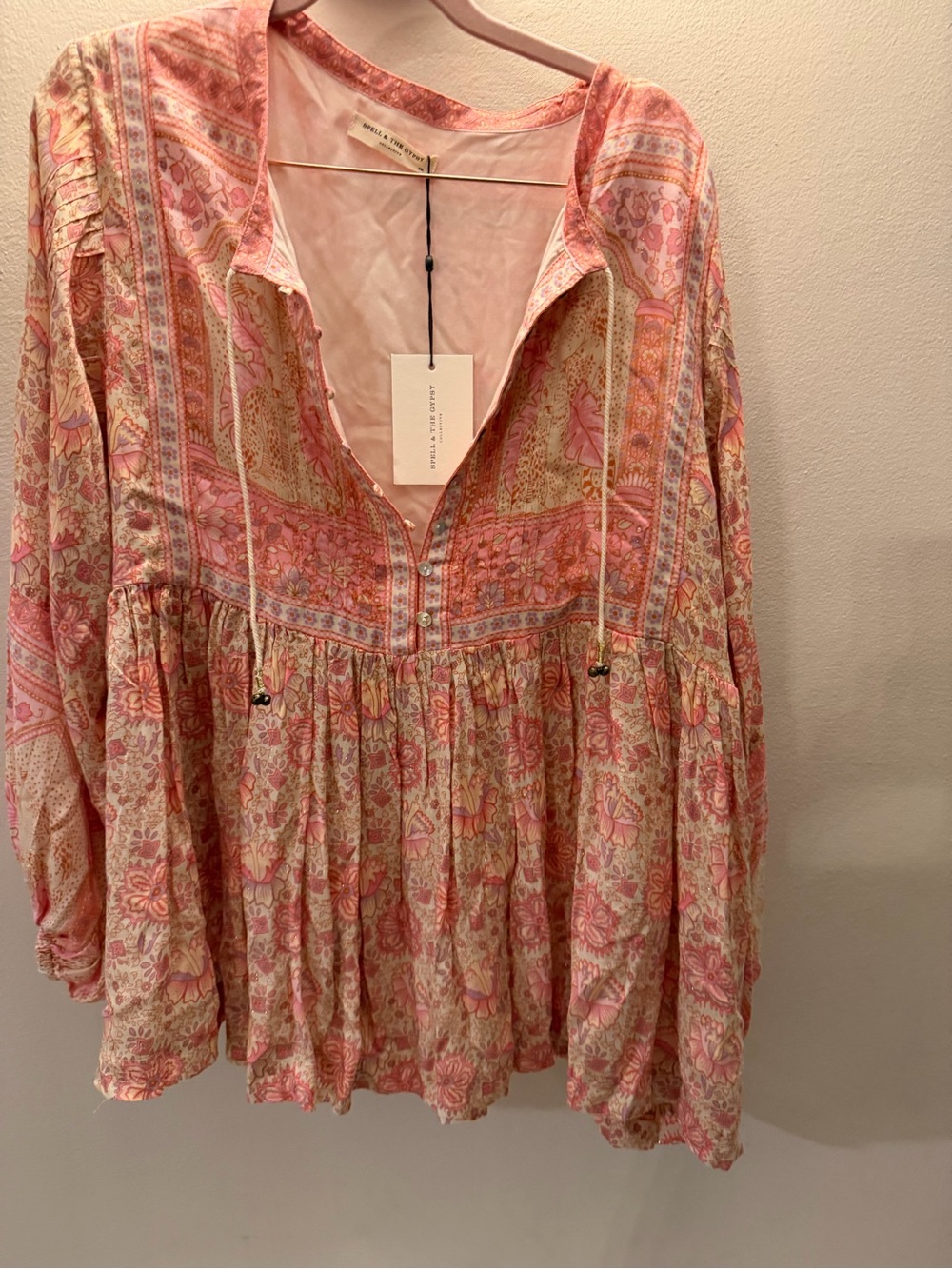 Spell & The Gypsy Collective Pink Floral Paisley Metallic Babydoll Blouse XXL